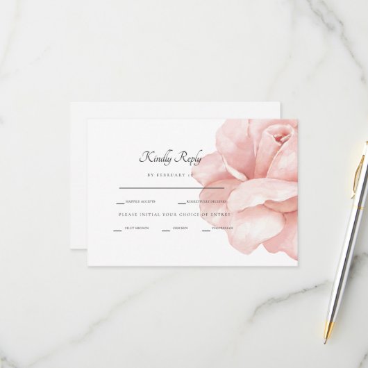 Blush Rose Hochzeitsempfehlung Abendessen Weißes U RSVP Karte (Vorderseite/Rückseite Beispiel)
