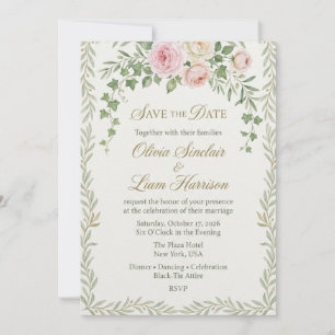 Blush Rose & Ivy Girlande Elegante Save-the-Date-K Einladung