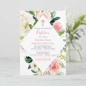 Blush Rose Kindertaufe und Brunch Rosa & Weiß Einladung (Stehend Vorderseite)