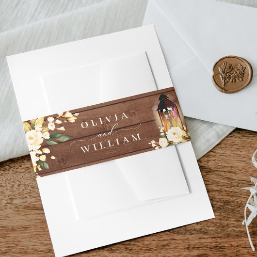 Blush Rose Lattern Rustic Wood Wedding Einladungsbanderole