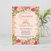 Blush Rose mit Gold-Blätter Quinceñera Einladung (Stehend Vorderseite)