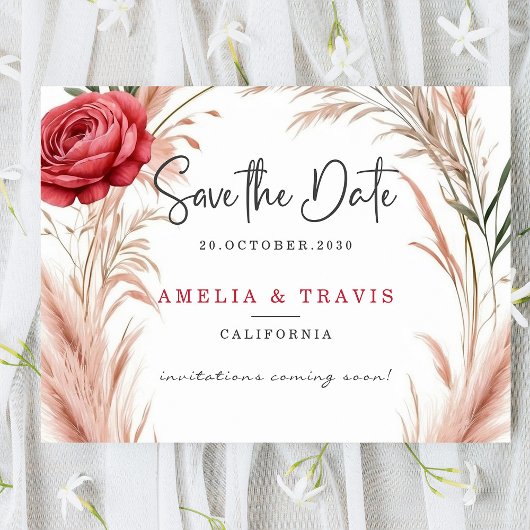 Blush Rose Pampas Grass Hochzeit Speichern Sie die Save The Date