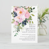 Blush Rose & Peonies Baby Dusche Einladung (Stehend Vorderseite)