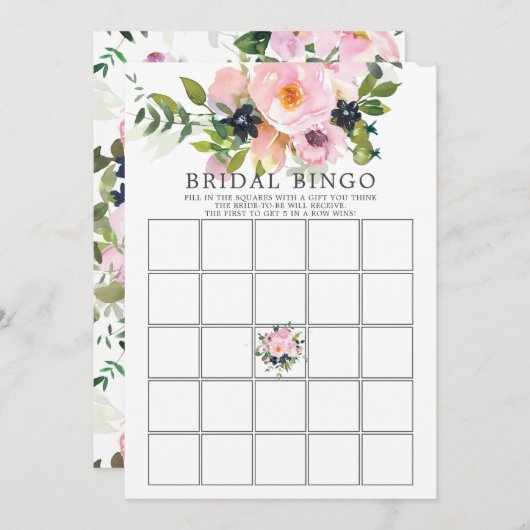 Blush Rose & Peonies BINGO Brautparty Game Einladung (Vorne/Hinten)