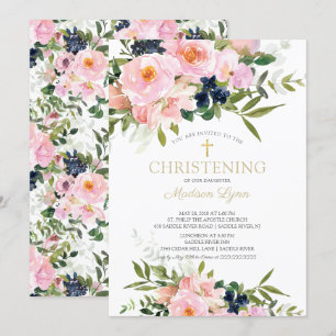 Blush Rose & Peonies Christening Einladung
