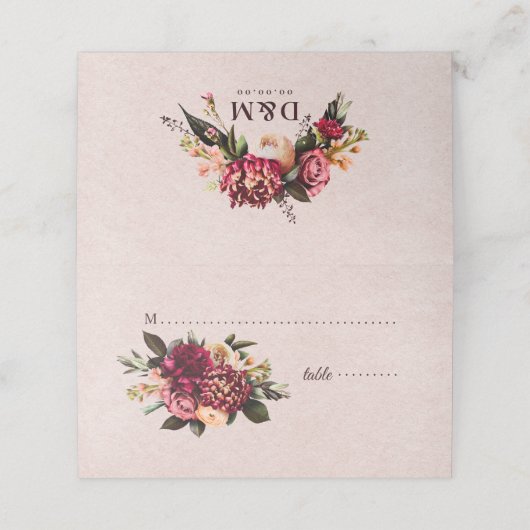 Blush-Rose Platzkarte (Außenseite Aufgefaltet)
