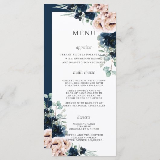 Blush Rose Poppies Blumenmenü für Hochzeiten in Na Programm (Vorne/Hinten)