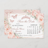 Blush Rose Quinceanera Sweet 16 Calendar Save The Date (Vorne/Hinten)