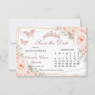 Blush Rose Quinceanera Sweet 16 Calendar Save The Date