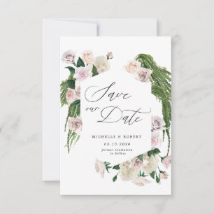 Blush-Rose-raffinierte, blumengeschmückte Save the Einladung