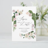 Blush-Rose-raffinierte, blumengeschmückte Save the Einladung (Stehend Vorderseite)