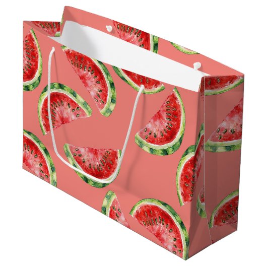 Blush Rose Red Green Watermelons Birthday Große Geschenktüte (Vorderseite Schrägansicht)