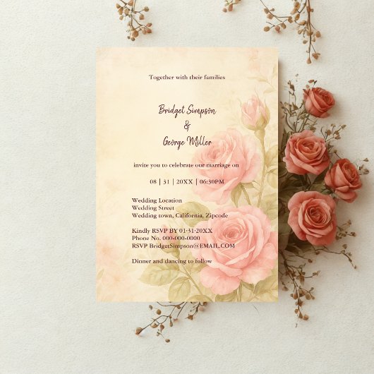 Blush Rose Romantische Vintage Hochzeit Einladung