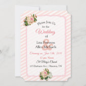 Blush Rose Rosa gestreift Bläserne Hochzeit Einlad Einladung (Vorderseite)