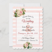 Blush Rose Rosa gestreift Bläserne Hochzeit Einlad Einladung (Vorderseite)