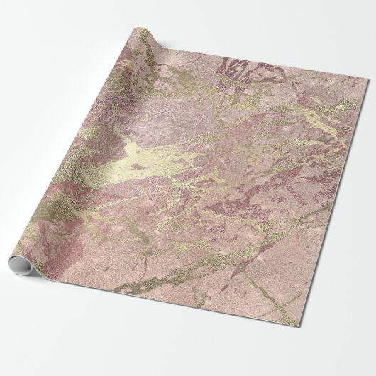 Blush Rose Rosa Marmor Shiny Spark Powder Gold Geschenkpapier (Ungerollt)
