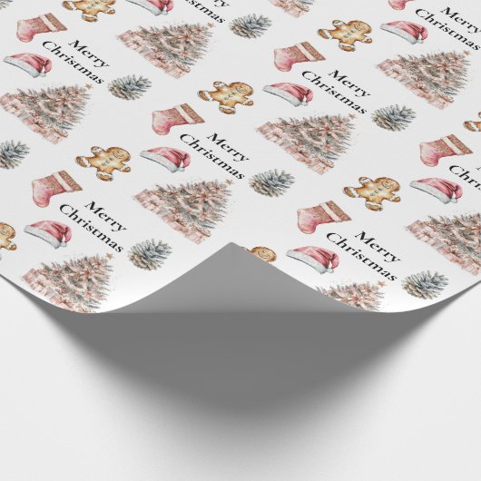 Blush Rose Rosa Weihnachtsbaum Geschenkpapier (Ecke)