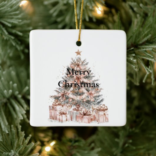 Blush Rose Rosa Weihnachtsbaum Keramikornament (Baum)