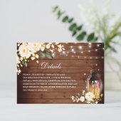 Blush Rose Rustikale Holzlattern Hochzeitsdetails Begleitkarte (Stehend Vorderseite)