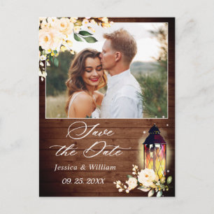 Blush Rose Rustikales Holz FOTO Hochzeit speichern Postkarte