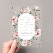 Blush Rose & Sage Blumenrahmen Hochzeit Acryleinladungen (Insitu (Handheld))