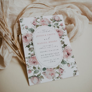 Blush Rose & Sage Blumenrahmen Hochzeit Einladung