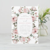 Blush Rose & Sage Blumenrahmen Hochzeit Einladung (Stehend Vorderseite)