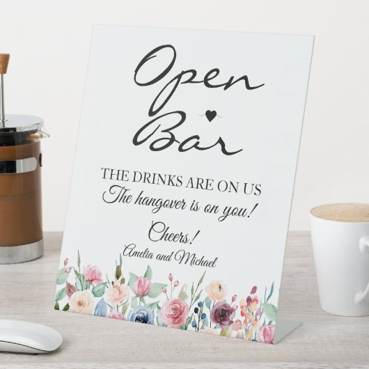 Blush-Rose Signature Script Open Bar Wedding Sockelschild (In Situ)