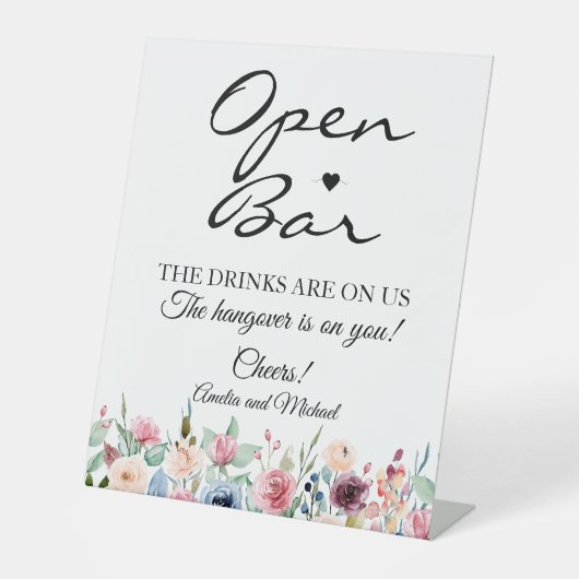 Blush-Rose Signature Script Open Bar Wedding Sockelschild (Vorderseite)