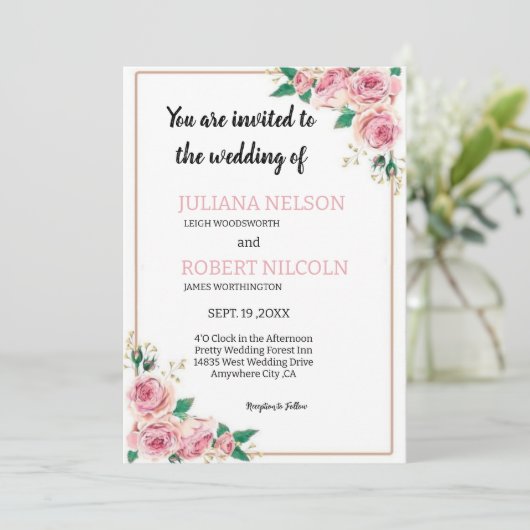 Blush & Rose: Treten Sie uns für unsere Hochzeit b Einladung (Stehend Vorderseite)