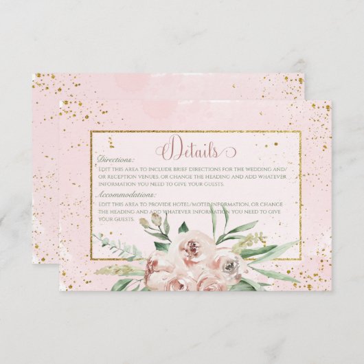 Blush-Rose und Goldakzente für Hochzeitsdetails Begleitkarte (Vorne/Hinten)