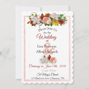 Blush Rose und Maroon Floral Wedding Einladung