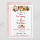 Blush Rose und Maroon Floral Wedding Einladung (Vorne/Hinten)