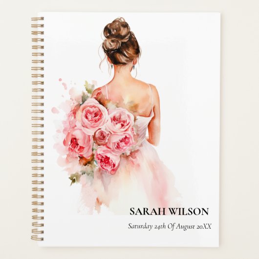 Blush Rose Wasserfarbe Hochzeitskraut Brautparty Planer (Vorderseite)