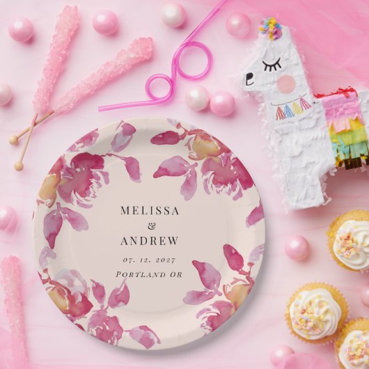 Blush Rose Wasserfarbe Moderne Hochzeit Pappteller (Party)