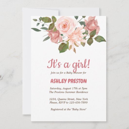 Blush Rose Wasserfarben BläsernBaby Dusche Einladung (Vorderseite)