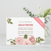 Blush Rose Wasserfarben BläsernBaby Dusche Einladung (Stehend Vorderseite)