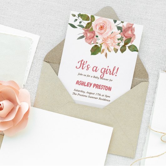 Blush Rose Wasserfarben BläsernBaby Dusche Einladung