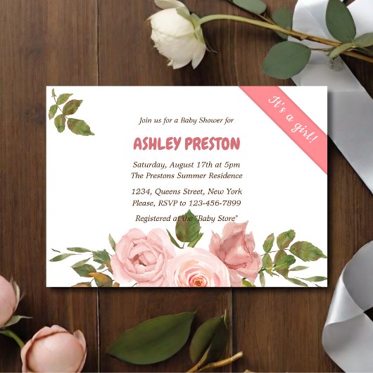 Blush Rose Wasserfarben BläsernBaby Dusche Einladung