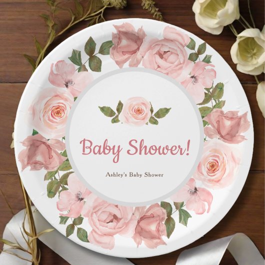 Blush Rose Wasserfarben BläsernBaby Dusche Pappteller