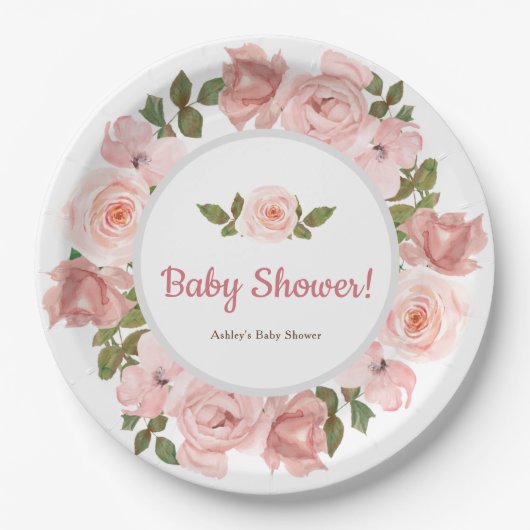 Blush Rose Wasserfarben BläsernBaby Dusche Pappteller (Vorderseite)