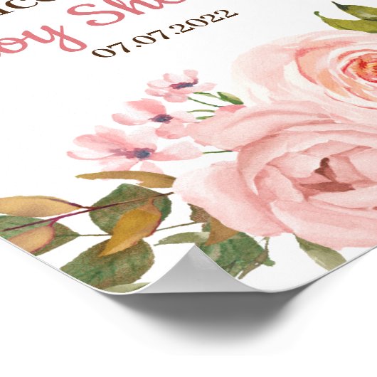 Blush Rose Wasserfarben BläsernBaby Dusche Poster (Ecke)