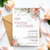 Blush Rose Watercolor Floral Wedding Invitation Einladung