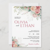 Blush Rose Watercolor Floral Wedding Invitation Einladung (Vorderseite)