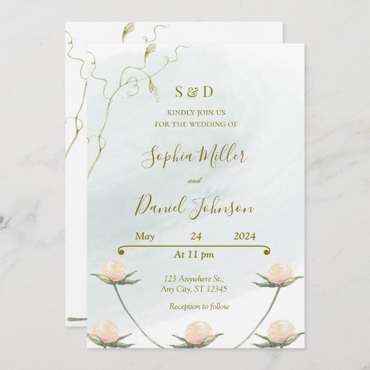 Blush Rose Wedite Einladung (Vorne/Hinten)