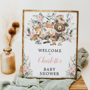 Blush Rose Woodland Animals Kinderdusche Begrüßung Poster