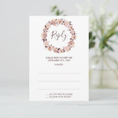 Blush Rose Wreath Wedding Repair Cards RSVP Karte (Stehend Vorderseite)
