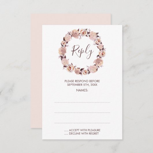 Blush Rose Wreath Wedding Repair Cards RSVP Karte (Vorne/Hinten)