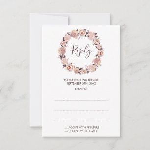 Blush Rose Wreath Wedding Repair Cards RSVP Karte