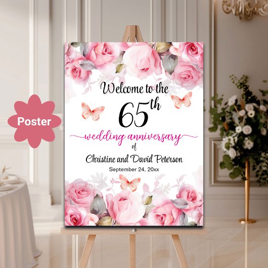 Blush Rose zum 65. Geburtstag begrüßen Poster
